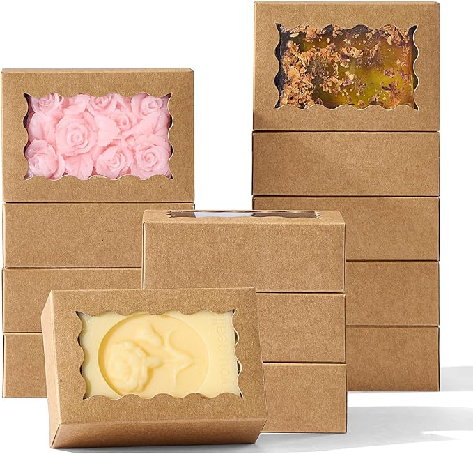 100PCS 3.5x2.36x1.2 inches Brown Soap Boxes with Window - Homemade Soap Packaging, Small Gift Boxes for Bakery, Macarons, Cookies, Candies & Party Favors