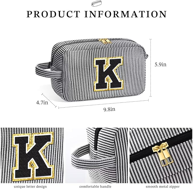 YOOLIFE Travel Monogram Initial Makeup Bags - Cosmetic Toiletry Bag Pouch Makeup Case for Mom, Best Friend, Teacher - Birthday Gifts