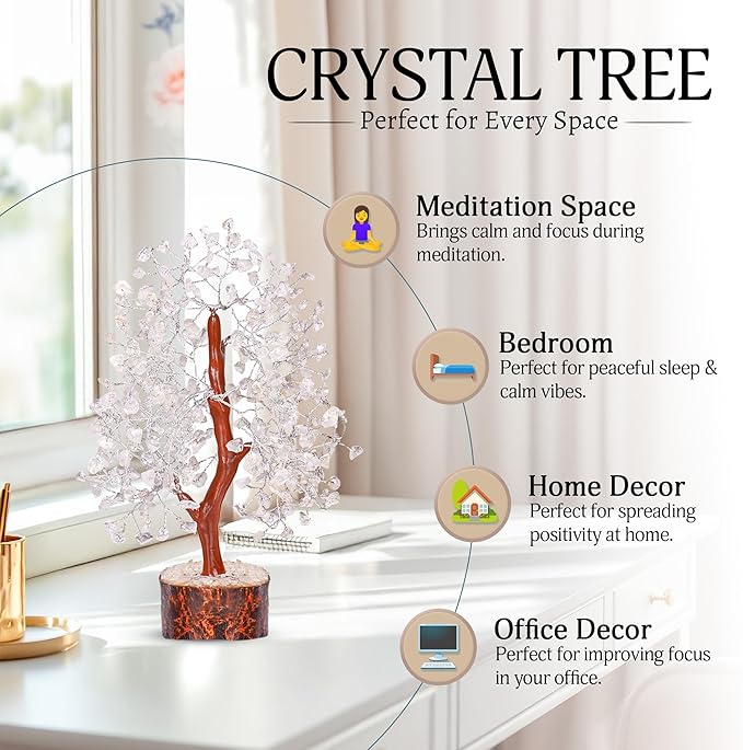 YATSKIA Clear Quartz Crystal Tree - Sculpture, Handmade 100% Natural Gemstones, Customizable, Home Decor, Feng Shui, Housewarming Gift