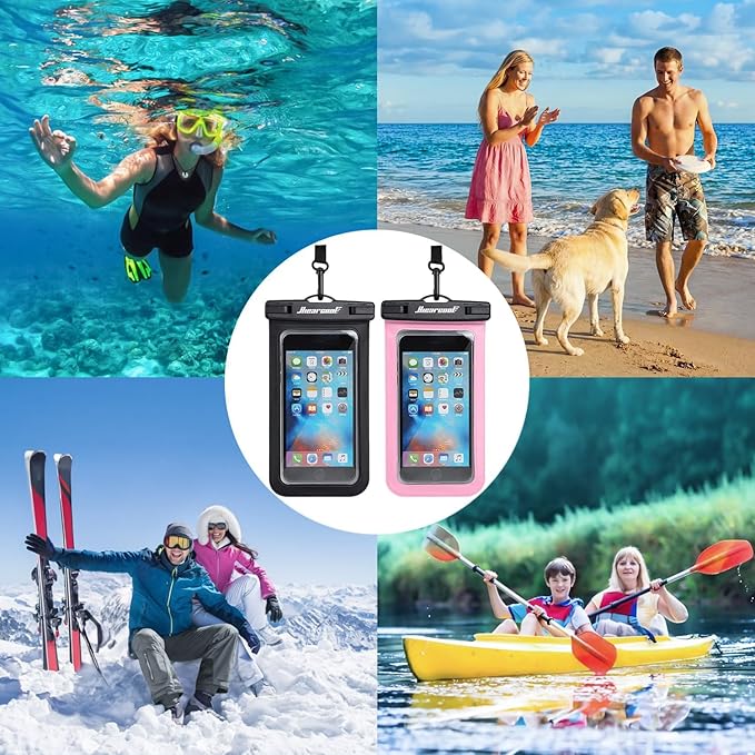 Hiearcool Universal Waterproof Case, Waterproof Phone Pouch Compatible for iPhone 17 16 15 14 13 Pro Max XS Plus Samsung Galaxy S22 Cellphone Up to 8.3", IPX8 Cellphone Beach Bag for Travel - 2 Pack