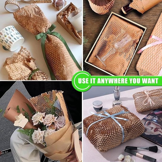 Packing Paper Sheets For Moving, MINHAO Honeycomb Packing Paper Sheets with 1.6X Stretchability for Shipping, Box Filler, Wrapping and Protecting Fragile Items Easy Use 4.74 Lbs (100 Sheets, 28"x15")