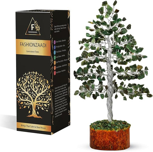 FASHIONZAADI Gemstone Money Tree Reiki Healing Chakra Balancing Handmade Bonsai Trees Spiritual Gift Aura Cleansing Good Luck Home Decor (Green Aventurine Silver Wire)