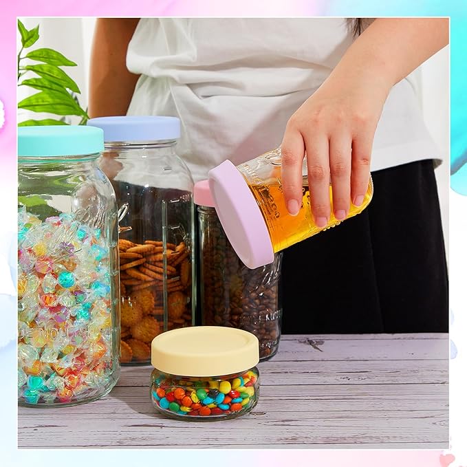 12 Pcs Silicone Regular Mouth Lids Mason Jar Lids Thickened Leak Proof Lid for 70 mm All regular mouth Mason Jars, Reusable Large Canning Jar Caps (Macaron)