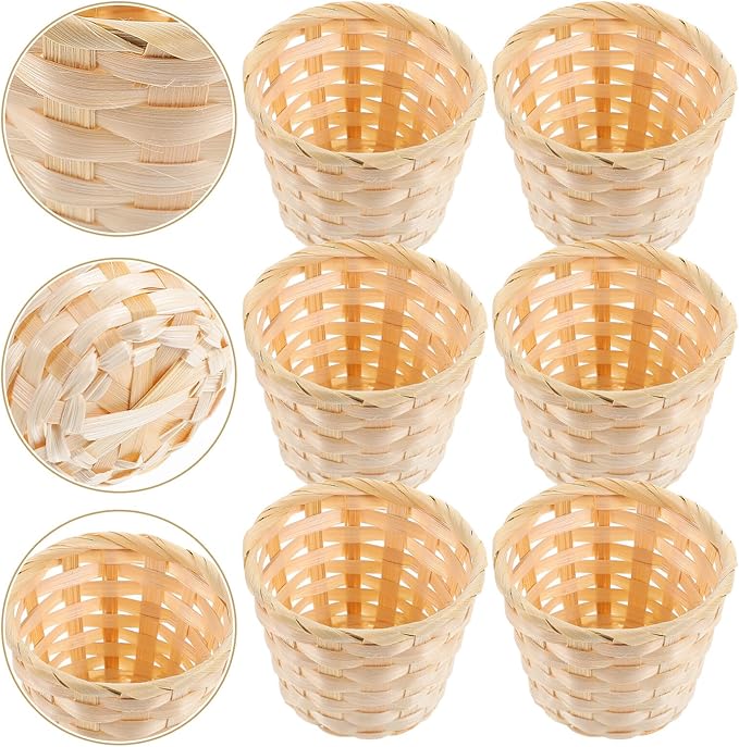 BESPORTBLE 12Pcs Small Wooden Woven Storage Baskets for Desktop Sundries Household Organization Natural Handcrafted Basket