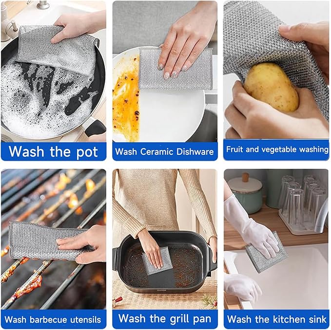 Sunyuneey Non-Scratch Metal Wire Dishcloth, Quick Cleaning Without Leaving Marks, Easily removes Stubborn Stains, Suitable for Various Surfaces, Metal Wire Dishcloth Cleaning Power (10)