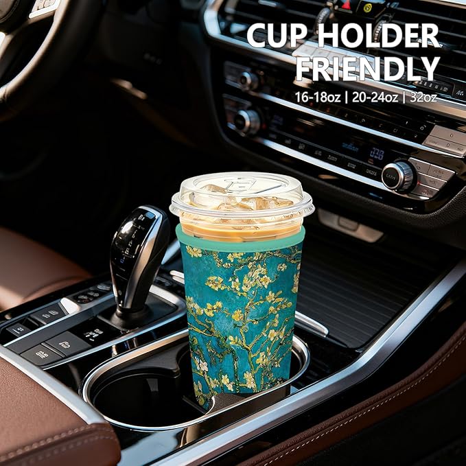 3 Pack Iced Coffee Sleeve, Reusable Insulated Neoprene Cup Sleeve for Cold & Hot Drinks Beverages, Cup Holder for 16-32oz Coffee Cups,Van Gogh Apricot Tree
