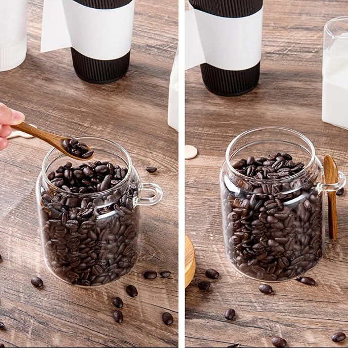 Spice Jars Overnight Oats Containers with Airtight Lid and Wooden Spoon,17 OZ Glass Food Storage Canisters, Glass Jars for Coffee Bean, Sugar, Dry Goods,Cookie,Candy,Cereal,Tea,Salt