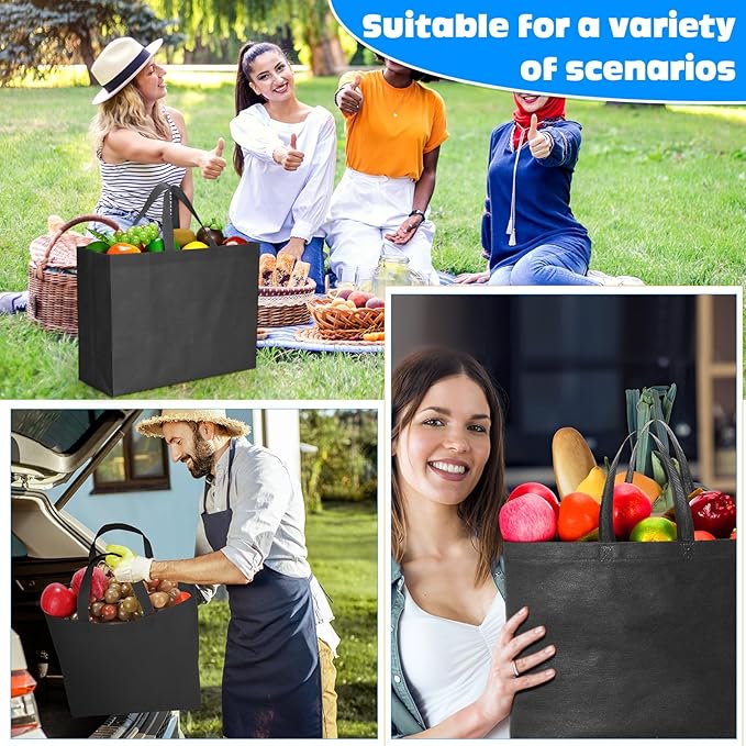 Windyun Reusable Grocery Bags Large Non Woven Shopping Bags with Handles Foldable Portable Tote Bulk, 16x6x12 Inch