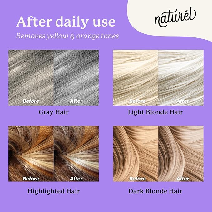 Naturel Purple Toning Shampoo and Conditioner Bar Set with Biotin for Blonde or Grey Hair, Shampoo Bar and Conditioner Bar for Blonde or Grey Hair, Vegan and Cruelty Free, Zero Waste, Made in USA