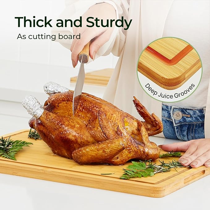 Kitchen Essentials Natural Bamboo Cutting Board XL With Durable, Knife-Friendly Surface & Deep Juice Groove – Perfect For BBQ(Pre Oiled, Natural)