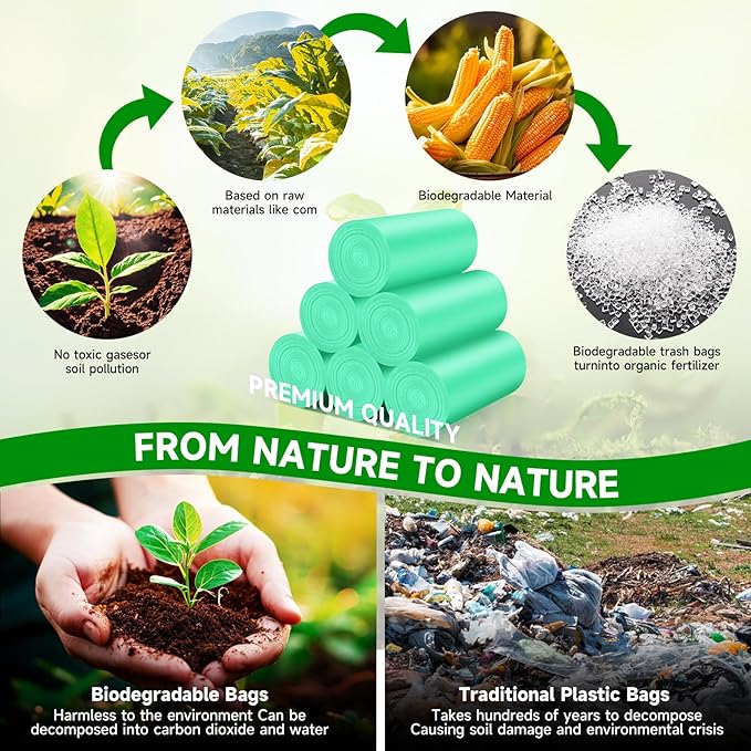 Small Trash Bags Bathroom 4 Gallon-Biodegradable - Green Garbage Bags 4 Gallon Compostable 240 Count Unscented Strong Kitchen Office Car Waste Basket Liners Thick Chenyucheng Bulk