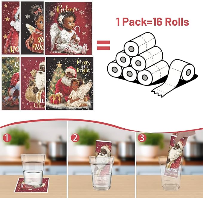 Christmas African American Swedish Dishcloths for Kitchen, 6PCS Black Girl and Santa Swedish Dish Cloths Gift Set, Reusable Absorbent Dish Towel for Xmas Home Cleaning(7.8 X 7 Inches)
