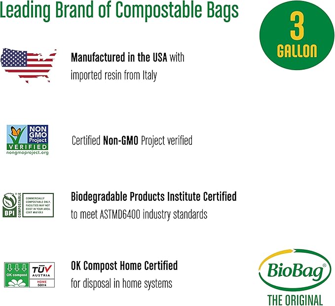 BioBag Premium Compostable Food Scrap Bags, 3 Gallon, 25 Count