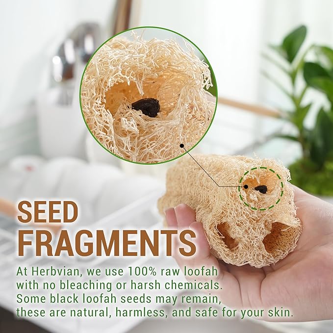 Natural Vietnamese Loofah Sponge, 100% Plant-Based Luffa Exfoliating Body Scrubber for Shower, Multi-Functional for Kitchen, Ideal for Men & Women, Spa & for Pet (5-Pack)