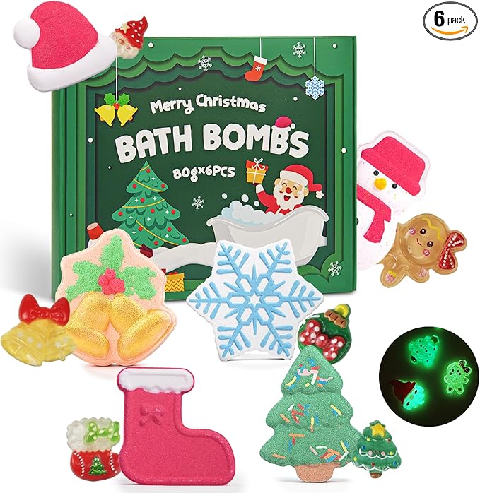 Christmas Bath Bombs Shower Steamers: 6 Pack Handmade Natural Organic Bath Bomb Set for Women Relaxing Bubble Bathbombs Scented Gifts Stocking Stuffers Holiday Birthday for Men Kids Girls Girlfriend