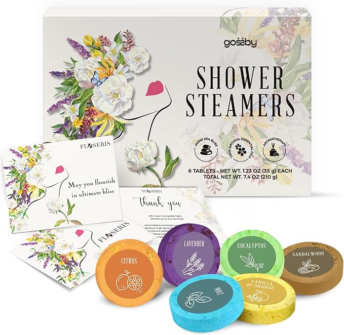 Shower Steamers Aromatherapy GOSSBY 6 Pack - Gifts for Women, Birthday Gifts for Her, Home Spa, Shower Bombs, Self Care, Relaxation, Lavender Essential Oil, Teen Girl Gifts - Serene Essence Style