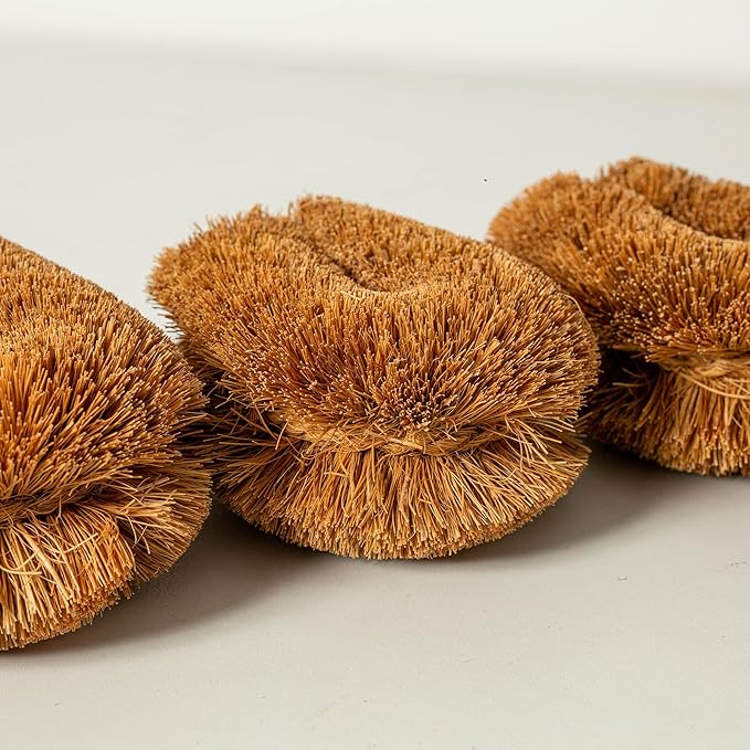 Pack of 3 Tawashi 100% Natural Coconut Coir Fiber Brush, Vegetable Scrub Brush,Ideal for Fruit Scrub, Kitchen Cleaning Needs, Kamenoko Japanese Design