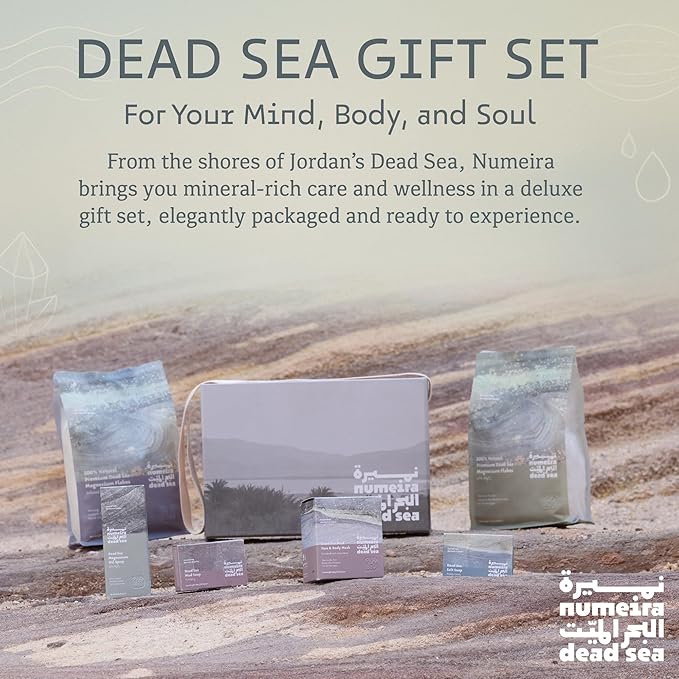 Dead Sea Gift Box - 7 Piece Wellness Collection with Bath Salts, Magnesium Bath Flakes, Magnesium Oil, Mud Mask, Salt Soap, & Mud Soap - Elegant Gift for Women, Men, & Special Occasions