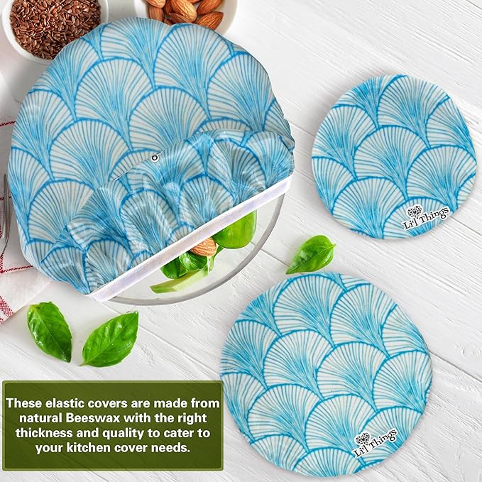 Li’l Things Beeswax Bowl Covers – Set of 5 (XS–XL) | Seashell Serenade | New Formula Beeswax Blend | Reusable & Washable Food Covers | Organic, Plastic-Free, Compostable (XS–XL)