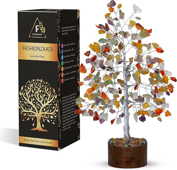 FASHIONZAADI 7 Chakra Tree of Life - Crystal Tree for Positive Energy, Feng Shui Home Decor, Wire Bonsai, Crystal Decor - Spiritual Gift, Meditation