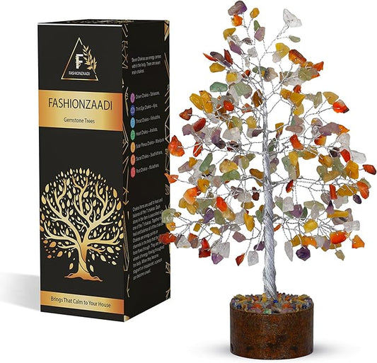 FASHIONZAADI 7 Chakra Tree of Life - Crystal Tree for Positive Energy, Feng Shui Home Decor, Wire Bonsai, Crystal Decor - Spiritual Gift, Meditation