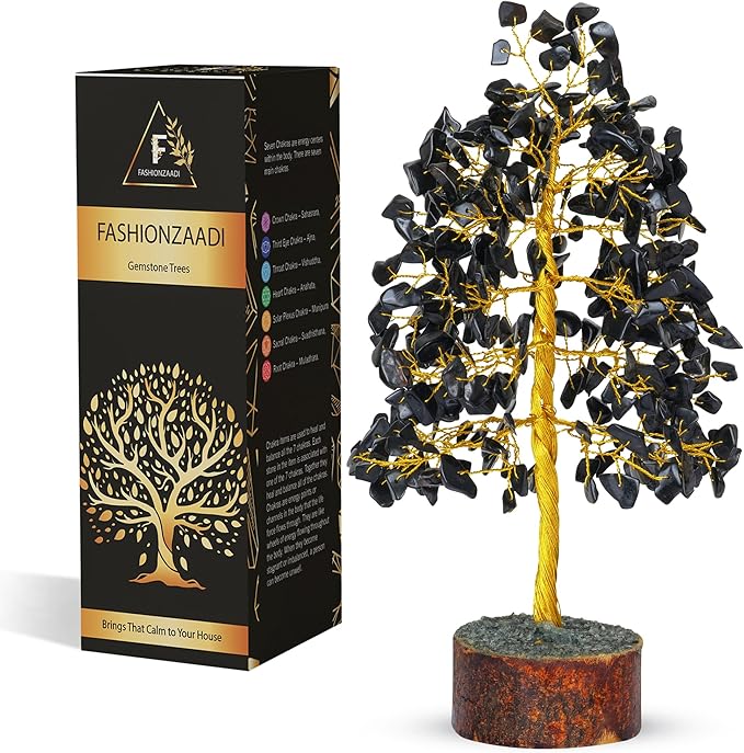 FASHIONZAADI Black Tourmaline Gemstone Tree - Feng Shui Money Bonsai Tree for Home Decor - Black Tourmaline Crystal Spiritual Gift - Good Energy Chakra Stone 10 Inch - Good Luck Stones and Crystals