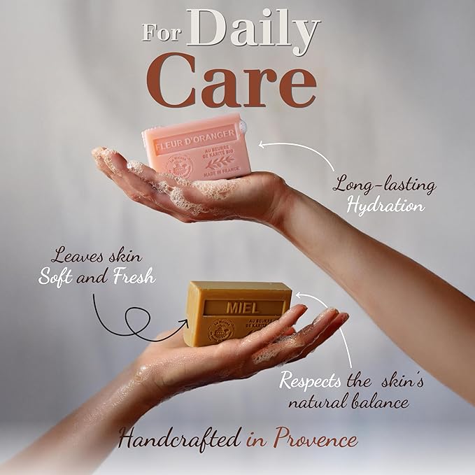Hand & Body Soap Bars Trio - Argan Oil Moisturizing French Soap with Organic Shea Butter - Rich Creamy Lather - 97% Natural Ingredients - Solid Bath Cleanser Made in Provence - 3x4.4 oz