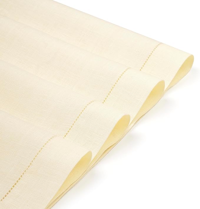 D'Moksha Homes Cream Linen Cloth Placemats Set of 4-100% Pure Linen Hemstitch Placemats 14 x 19 Inch - Classic Hemstitch Table Place Mats for Christmas, Holiday - Handcrafted and Machine Washable