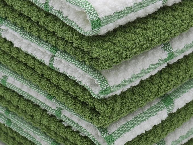 Cleaning Rags Cleaning Cloths for Cleaning House, Cotton Dish Cloths Dish Rags for Washing Dishes, Set of 8, Light and Soft Terry Kitchen Washcloths Kitchen Rags,12 Inch x 12 Inch (Green Set