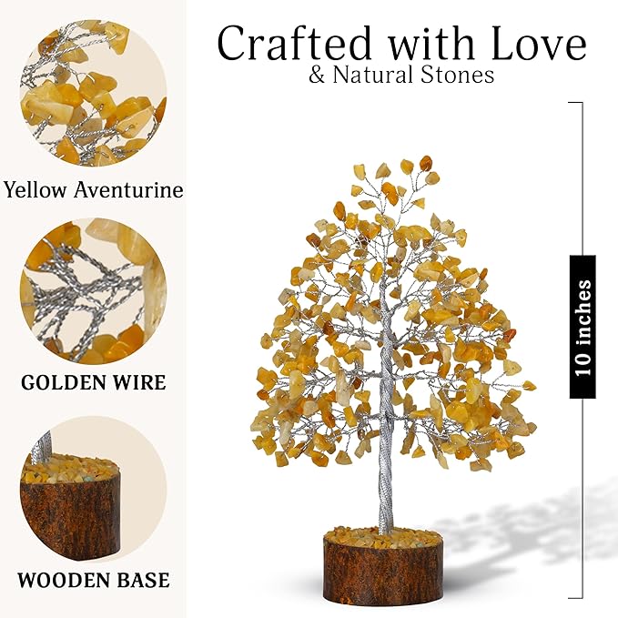 FASHIONZAADI Yellow Aventurine Healing Crystal Bonsai Tree, Desk Decor for Room & Office Decor, Spiritual Gift - Crystals for Home, Room Decor - Cute House Warming Gifts for Women, Mom Birthday