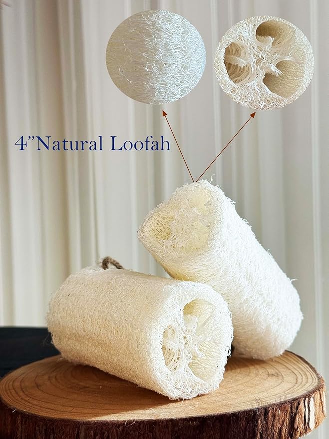 4" Natural Loofah Exfoliating Body and Face Sponge for Skin Care in Bath Spa Shower - Pack of 24 Eco-Friendly Biodegradable Luffa Scrubber