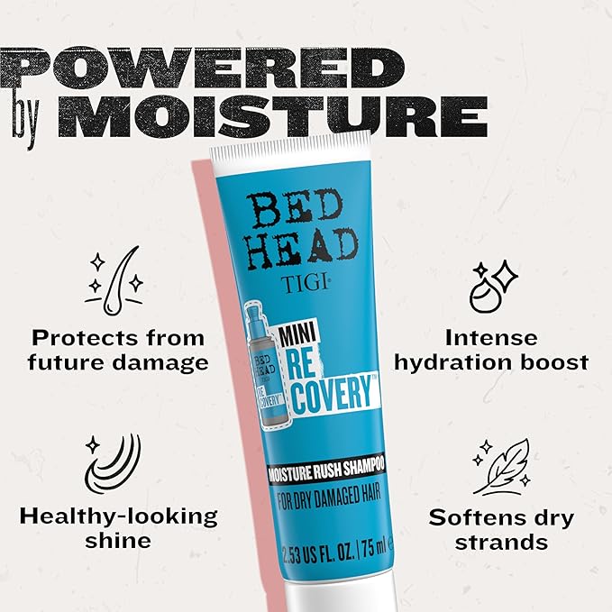 TIGI Bed Head Recovery Shampoo, Travel Mini, 2.53 fl oz (Pack of 2)