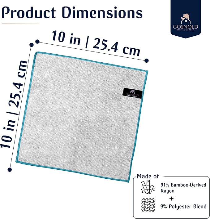 Bamboo Blend Dish Cloths & Cleaning Towels for Kitchen & Home – Absorbent, Quick-Dry, Non-Scratch Washcloths, 10x10 Inches, 5 Pack, Reusable, Hygienic, Multi-Color