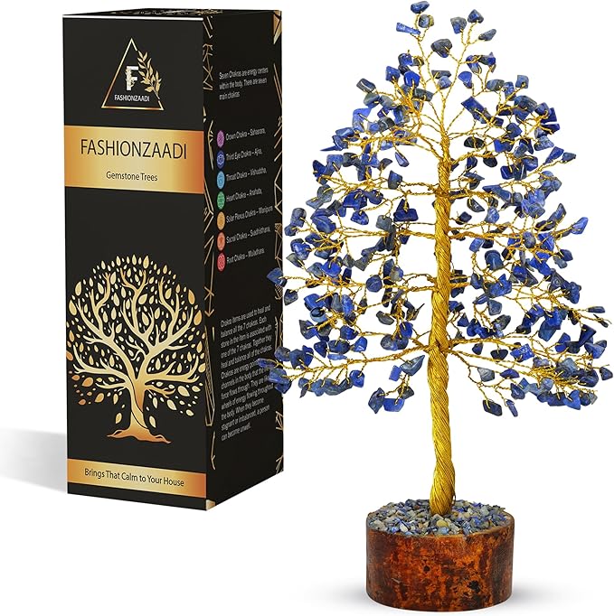 FASHIONZAADI Lapis Lazuli Crystal Tree - Blue Crystal Spiritual Gifts - Meditation Decor - Good Luck Fortune Tree - Feng Shui - Natural Gemstone - Prosperity Stones
