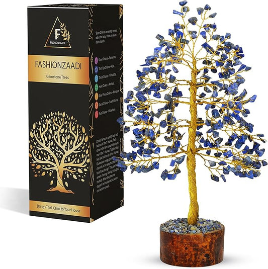 FASHIONZAADI Lapis Lazuli Crystal Tree - Blue Crystal Spiritual Gifts - Meditation Decor - Good Luck Fortune Tree - Feng Shui - Natural Gemstone - Prosperity Stones