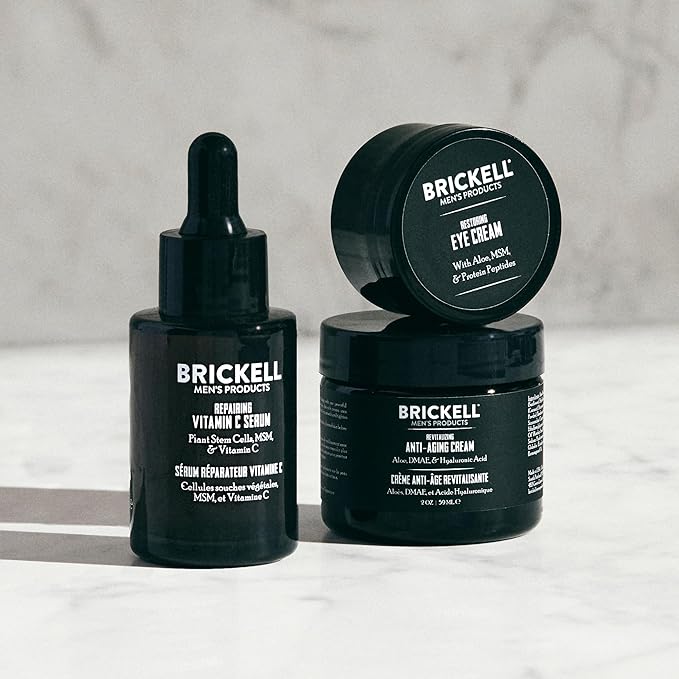 Brickell Men's Advanced Anti-Aging Skin Care Routine, Night Face Cream, Vitamin C Facial Serum and Eye Cream, Natural and Organic, Scented, Skin Care Gift Set