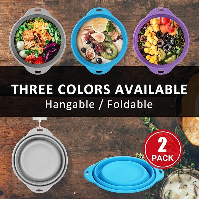 Collapsible Mixing Bowls 2 Pack, 64 oz Large Silicone Bowls for Kitchen, Camping & Travel - Space Saving Folding Design, Dishwasher Safe, BPA Free Food Storage & Salad Bowls（Blue）