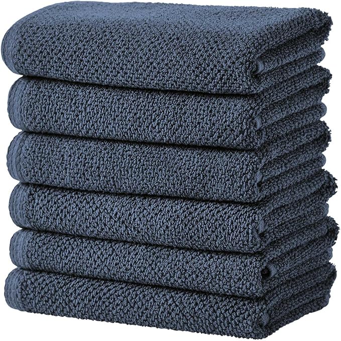 Great Bay Home Navy Hand Towels - 100% Cotton 6 Pack 26x16 Hand Towel Set - Absorbent, Quick-Drying, Durable Towels for Handroom Decor - Low-Twist, Two-Ply Fibers (Stone Blue)