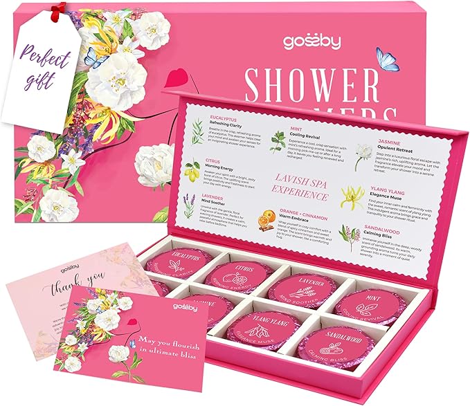 Shower Steamers Aromatherapy GOSSBY 8 Pack - Gifts for Women, Birthday Gifts for Her, Home Spa, Self Care, Relaxation, Natural Essential Oils - Elegant Bloom Style