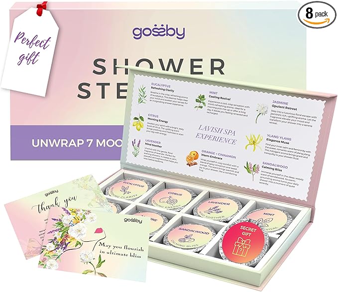 Shower Steamers Aromatherapy GOSSBY 8 Pack - Gifts for Women, Birthday Gifts for Her, Home Spa, Self Care, Relaxation, Natural Essential Oils - Mood Symphony Style