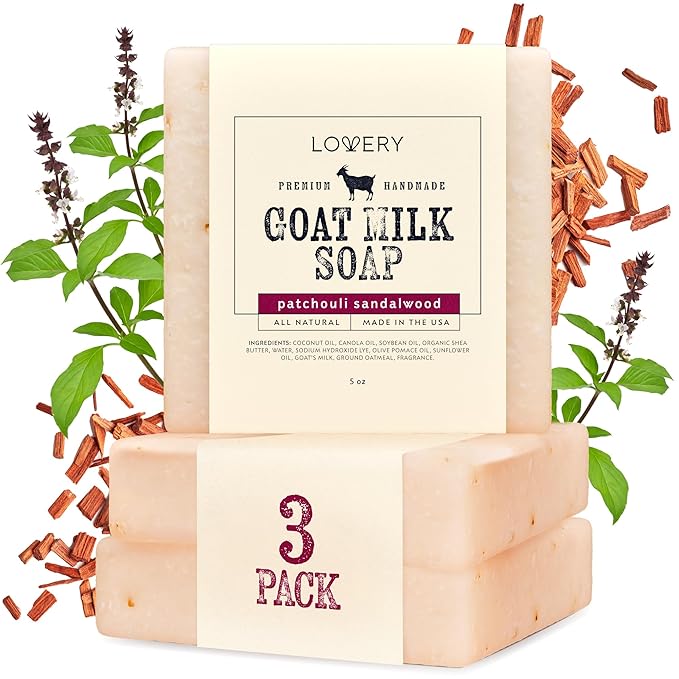 LOVERY Christmas Gifs for Men Who Has Everything, Goat Milk Soap Made in USA with Organic Shea Butter - Patchouli Sandalwood Scent - Goats Milk Soap Bar