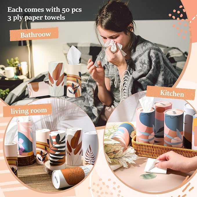 Maxcheck 20 Pack Boho Car Tissues Cylinder with 3 Ply Facial Tissues, Travel Round Napkin Holders, Bulk Round Napkin Boxes for Car Paper Box Holder Paper Container Tubes for Home Bathroom Office