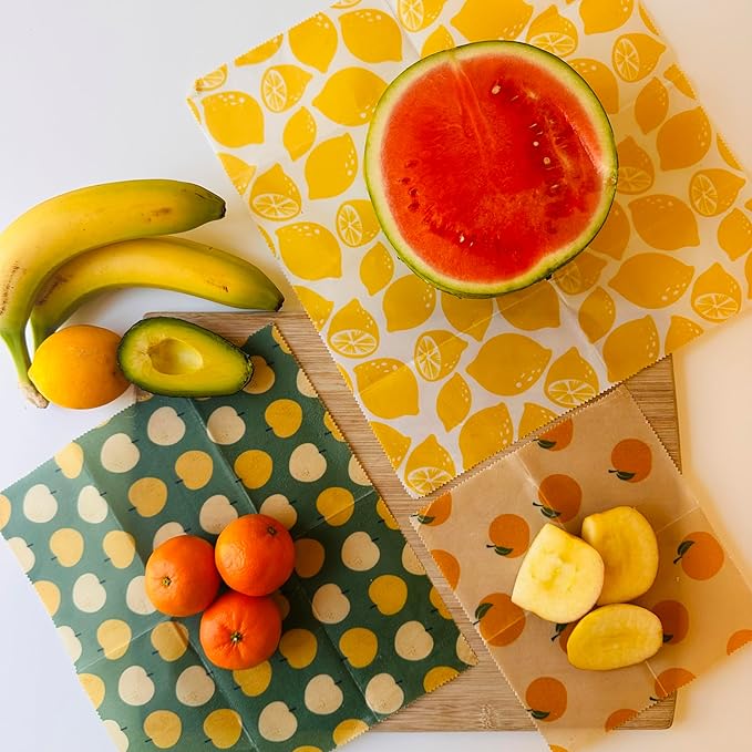 Truebee Reusable Beeswax Food Wraps 7-Pack – Non Toxic, Plastic Free, Silicone Free, Sustainable, Environmentally Friendly, Organic Cotton Beeswax Wraps (S, M, L)