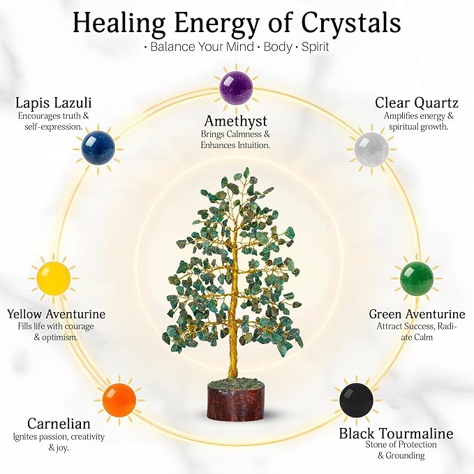 FASHIONZAADI Green Aventurine Crystal Tree, Crystals and Stones, Gem Tree, Healing Gemstones and Crystals Home Decor, Meditation Decor, Spiritual Gifts for Women, Good Luck Gift