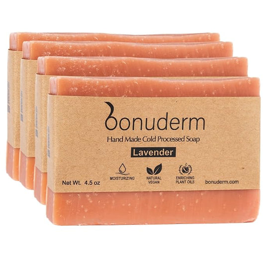 Natural Lavender Soap (4-Pack) | Crafted with Pure Essential Oils | Calm & Moisturizing Natural Vegan Soap for Body, Face & Hands | Chemical Free | Handmade in the USA