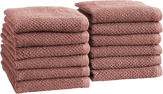 Great Bay Home Pink Washcloth- 100% Cotton 12-Pack 13x13 Wash Cloth - Absorbent, Quick-Drying, Durable Face Towels for Bathroom Decor - Low-Twist, Two-Ply Fibers (Desert Rose)