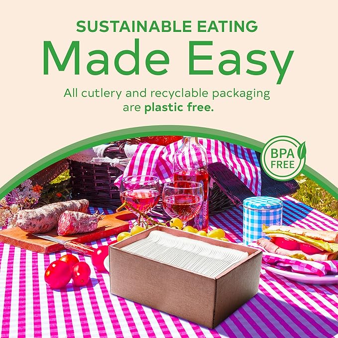 500 Compostable Spoons, Disposable Spoons, Plant-Based Compostable Utensils, BPI-Certified Disposable Cutlery, Disposable Silverware, Ivory White