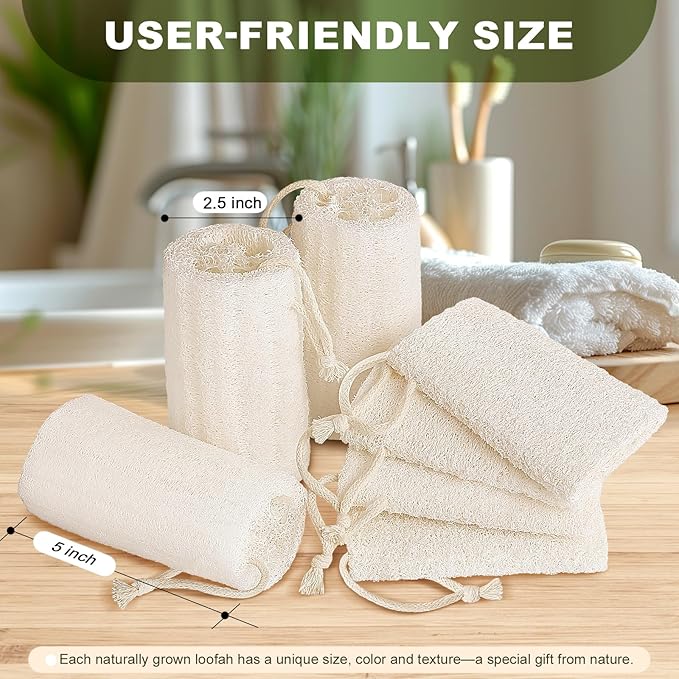 7 Pack Natural Loofah Body Scrubber Sponge, 5 Inches Organic Luffa for Exfoliating & Smooth Skin Cleansing, Ideal for Men & Women, Spa & Shower Use