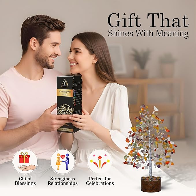 FASHIONZAADI 7 Chakra Tree of Life - Crystal Tree for Positive Energy, Feng Shui Home Decor, Wire Bonsai, Crystal Decor - Spiritual Gift, Meditation