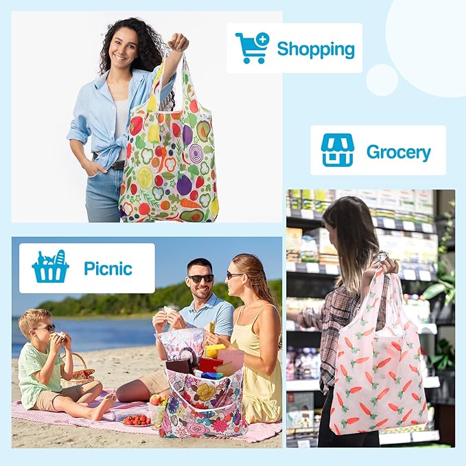Paterr 50 Pack Reusable Grocery Bags Foldable Shopping Bags Bulk Washable Grocery Tote with Carry Pouch for Groceries